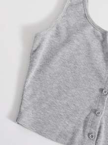 SHEIN EZwear Áo hai dây Nút phía trước màu trơn Giải trí - Nhiều màu - Xem 5