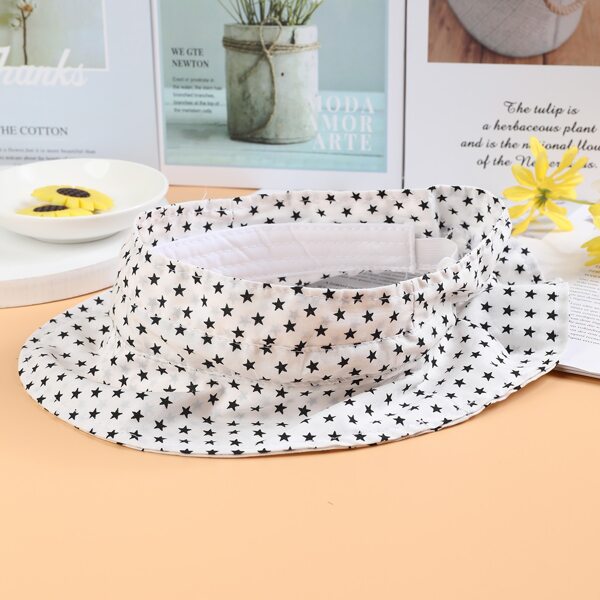 

Girls Star Print Sun Hat, Black and white