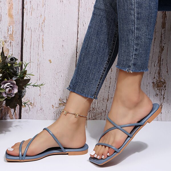 

Thin Strap Slide Sandals, Blue