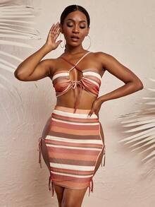 SHEIN Striped Crop Cami Top & Bodycon Skirt - Multicolor - View 1