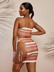 SHEIN Striped Crop Cami Top & Bodycon Skirt - Multicolor - View 2