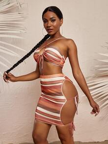 SHEIN Striped Crop Cami Top & Bodycon Skirt - Multicolor - View 4