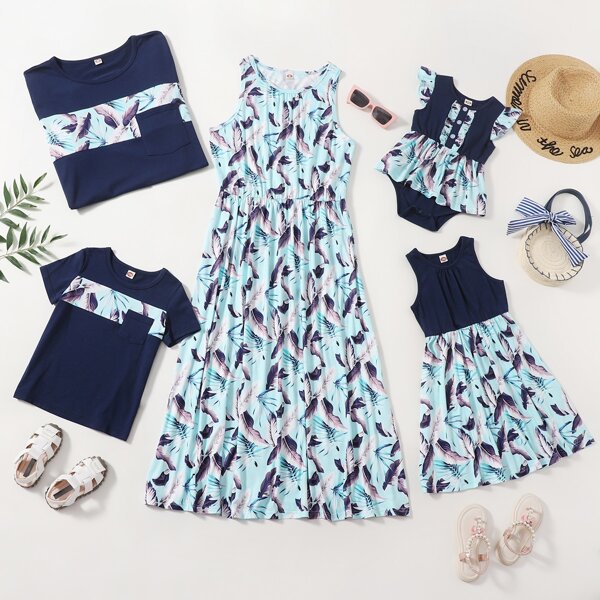 

Tropical Print A-line Dress, Multicolor