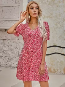 Đầm Xù Họa tiết hoa Boho - Đỏ và trắng - Xem 1