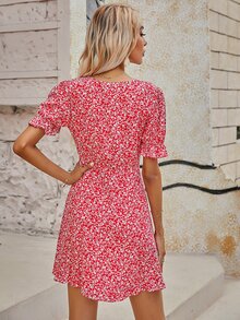 Đầm Xù Họa tiết hoa Boho - Đỏ và trắng - Xem 2