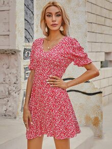 Đầm Xù Họa tiết hoa Boho - Đỏ và trắng - Xem 5