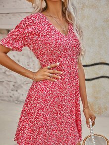 Đầm Xù Họa tiết hoa Boho - Đỏ và trắng - Xem 6