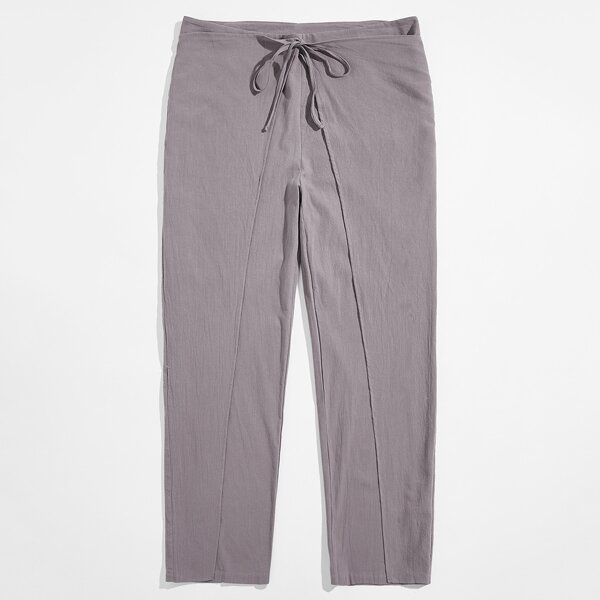 

Men Solid Tie Waist Carrot Pants, Grey