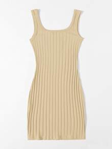 SHEIN Privé Rib-knit Bodycon Dress - Apricot - View 2