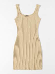 SHEIN Privé Rib-knit Bodycon Dress - Apricot - View 3