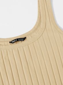 SHEIN Privé Rib-knit Bodycon Dress - Apricot - View 4