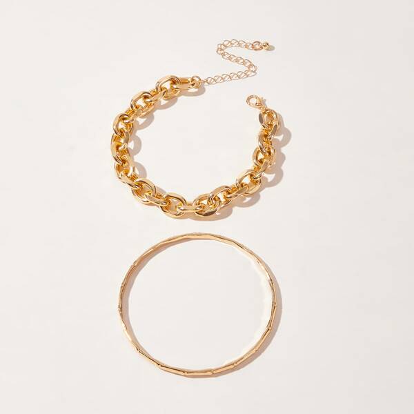

2pcs Simple Bracelet, Gold