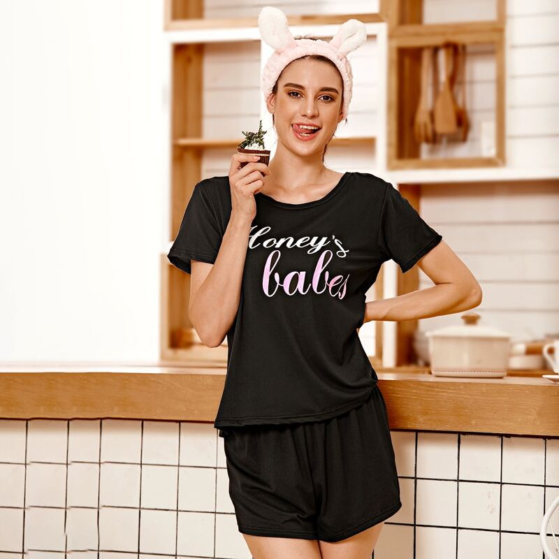 

Letter Graphic Top & Shorts PJ Set, Black