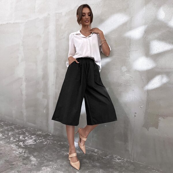 

Slant Pocket Capris Wide Leg Pants, Black