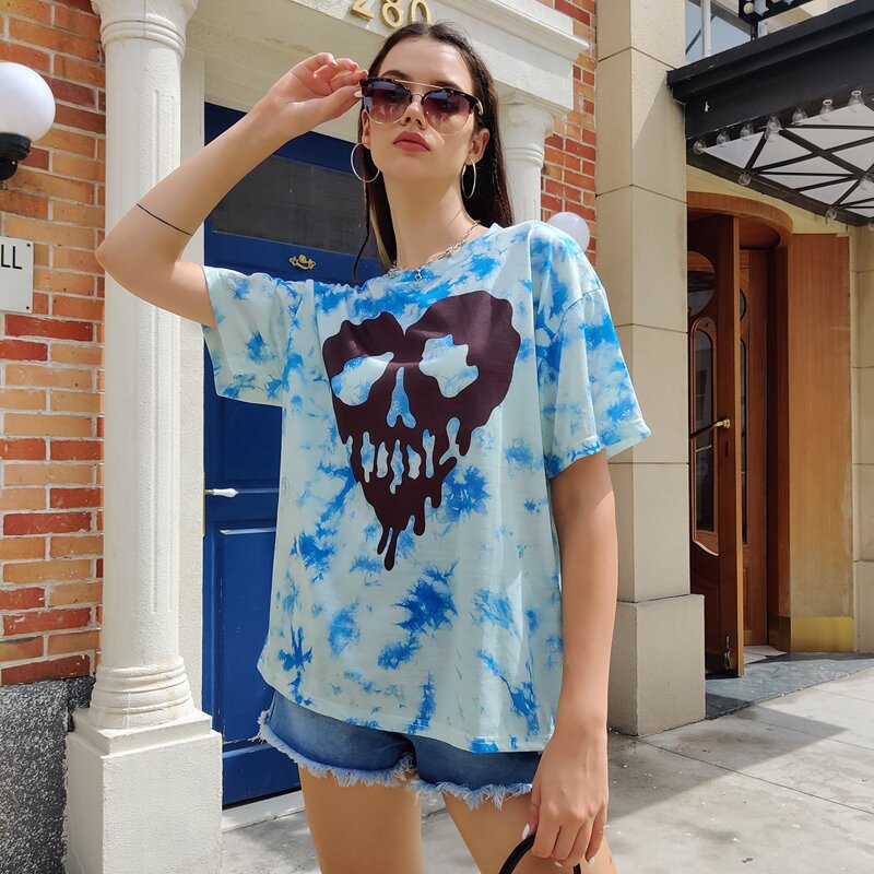 

Skull Graphic Tie Dye Oversized Tee, Multicolor