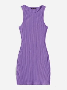 SHEIN Essnce Vestido ajustado tejido de canalé - Morado Violeta - Ver 3