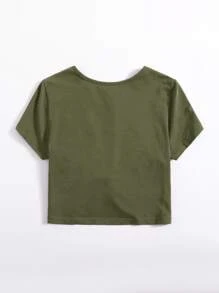 SHEIN EZwear Twist Hem Solid Tee - Army Green - View 2