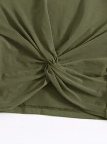 SHEIN EZwear Twist Hem Solid Tee - Army Green - View 4