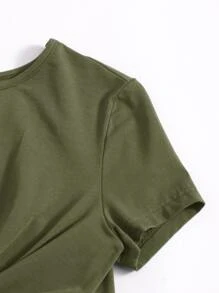 SHEIN EZwear Twist Hem Solid Tee - Army Green - View 5