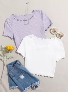 Muchica 2 Packs Lettuce Trim Tee - Multicolor - View 1