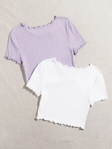 Muchica 2 Packs Lettuce Trim Tee - Multicolor - View 2