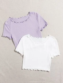 Muchica 2 Packs Lettuce Trim Tee - Multicolor - View 5