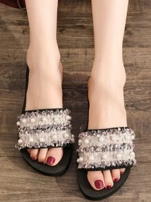 Của phụ nữ Đúng mốt Nhựa Dép đi trong nhà Với Nhân tạo Trân châu Đồ trang trí - Hồng - Xem 5