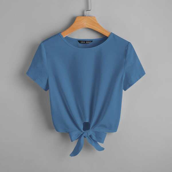 

Solid Knot Hem Tee, Dusty blue