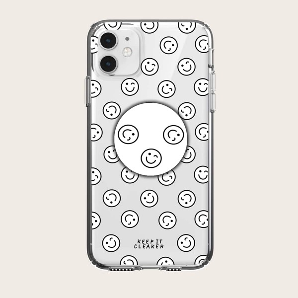 

Smiling Face Pattern Phone Case With Stand-out Phone Grip, Clear