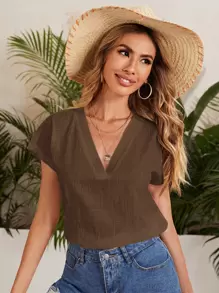 SHEIN LUNE Top unicolor de manga murciélago - Marrón Mocha - Ver 1