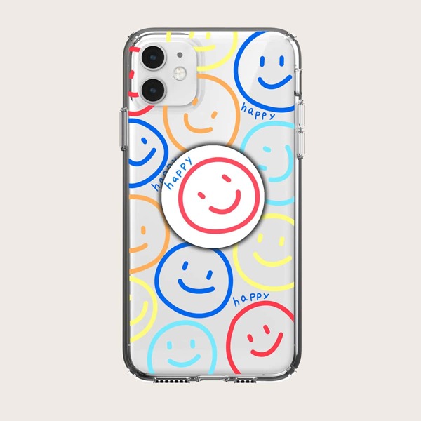

Smiling Face Pattern Phone Case With Stand-out Phone Grip, Clear