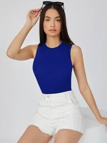 SHEIN BASICS Solid Form Fitted Tank Bodysuit - Royal Blue - View 1