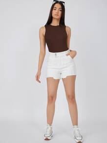 SHEIN BASICS Solid Form Fitted Tank Bodysuit - Chocolate Brown - View 5