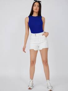 SHEIN BASICS Solid Form Fitted Tank Bodysuit - Royal Blue - View 5