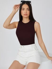 SHEIN BASICS Body tank unicolor forma ajustada - Marrón Chocolate - Ver 1