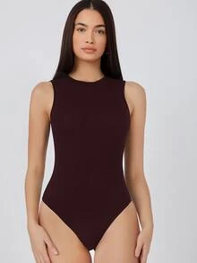 SHEIN BASICS Body tank unicolor forma ajustada - Marrón Chocolate - Ver 4