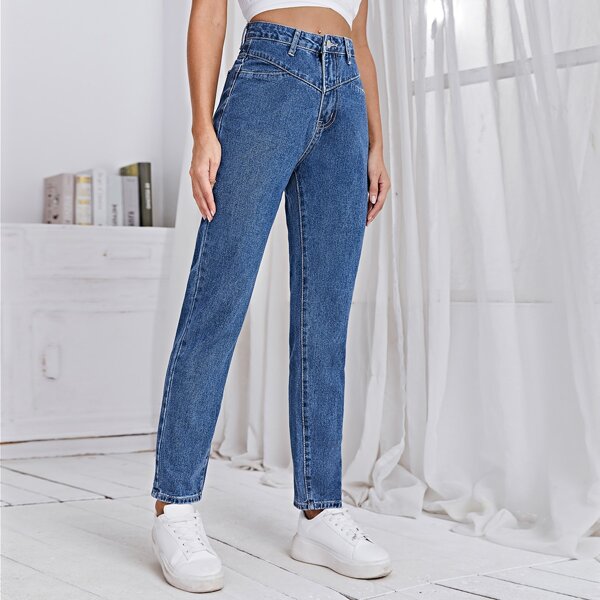 

High Waisted Straight Leg Jeans, Dark wash