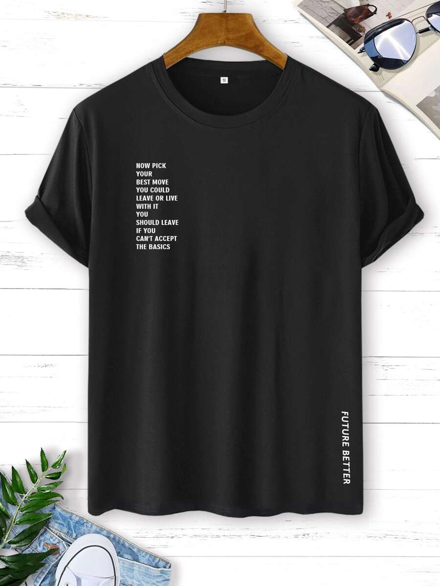 Manfinity 男士標語圖案短袖T恤 - 黑色 - 查看 1