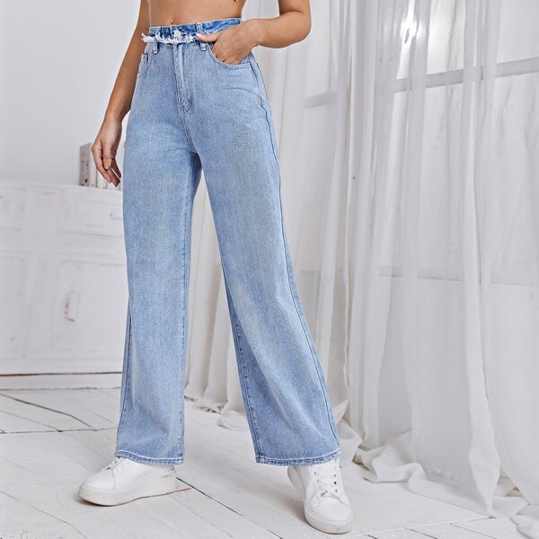 

High Waisted Wide Leg Jeans, Light wash
