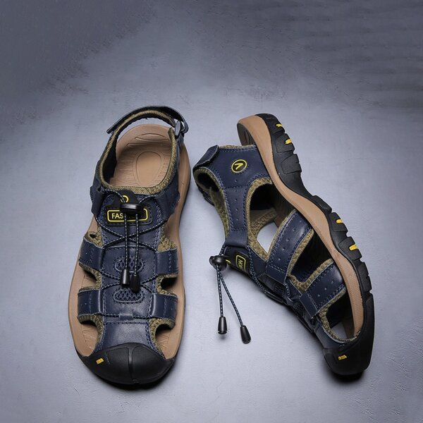 

Men Cut Out Lace Up Decor Sandals, Blue