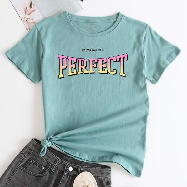 

Slogan Graphic Tee, Cadet blue
