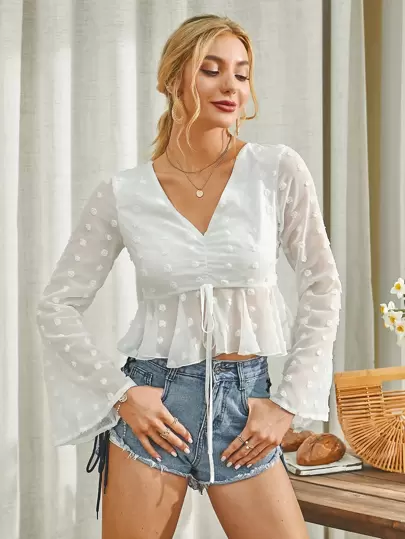 Double Crazy 抽褶抽繩凸點細節荷葉邊下擺上衣