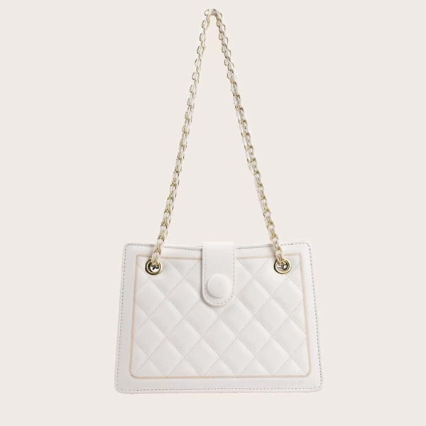 

Minimalist Quilted Chain Shoulder Bag, White