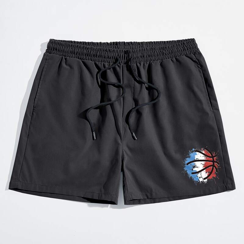 

Guys Basketball Graphic Drawstring Shorts, Black