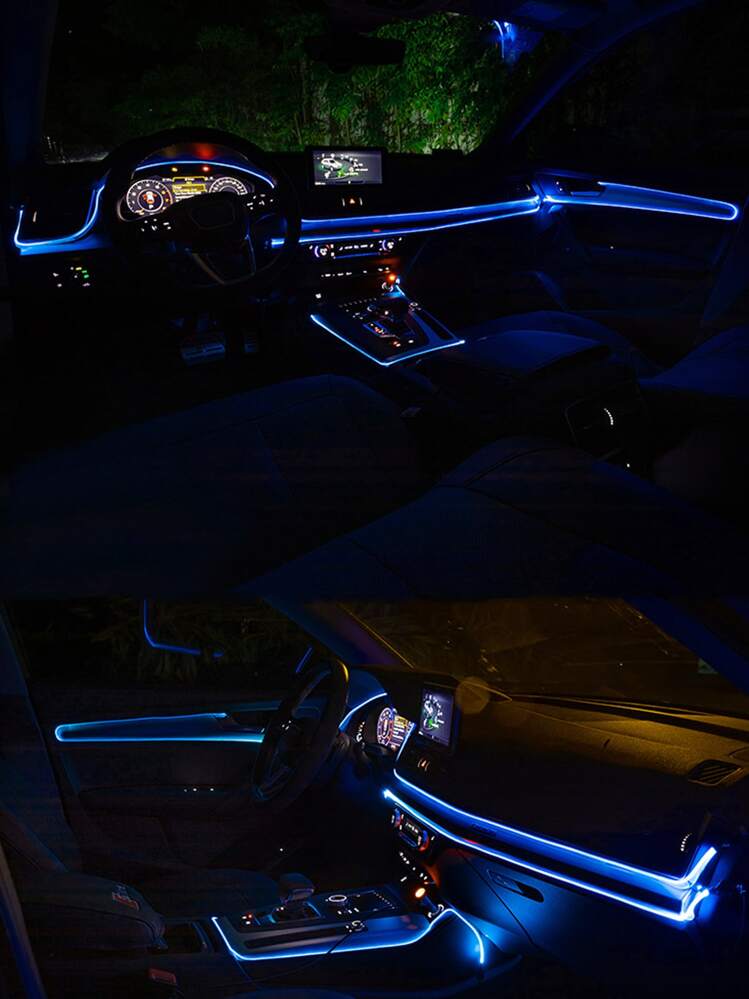 1pc Polyresin Car Atmosphere Light, Universal Blue Automobile Interior Light Strip For Dashboard Decoration Central Control - Blue - View 2