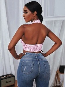 SHEIN Slayr 大理石圖案繞頸上衣 - 紫色 - 查看 2