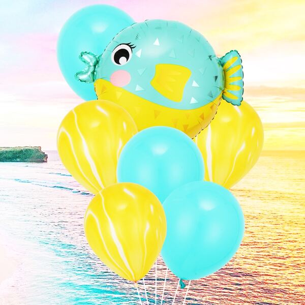 

9pcs Cartoon Pufferfish Balloon Set, Multicolor
