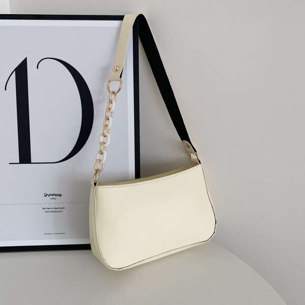 

Minimalist Chain Shoulder Bag, Beige