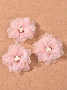 3入組花朵裝飾髮夾,波西米亞風格 - 粉色 - 查看 1