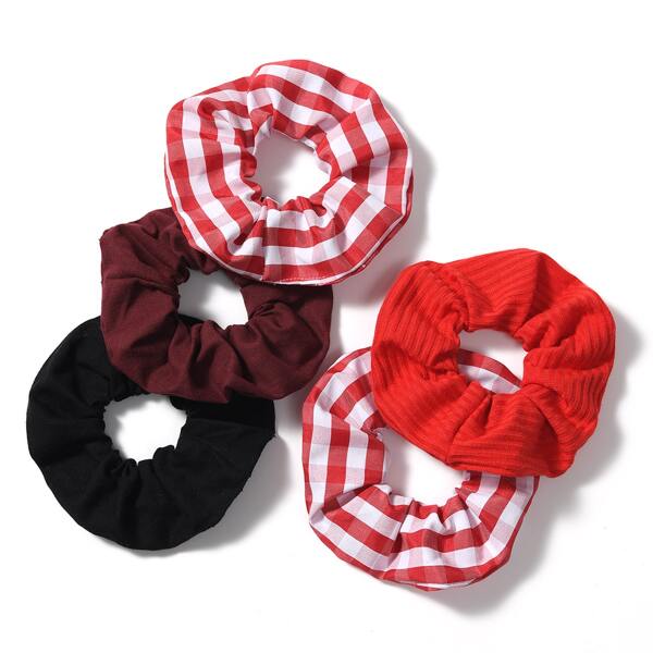 

5pcs Plaid Pattern Scrunchie, Multicolor